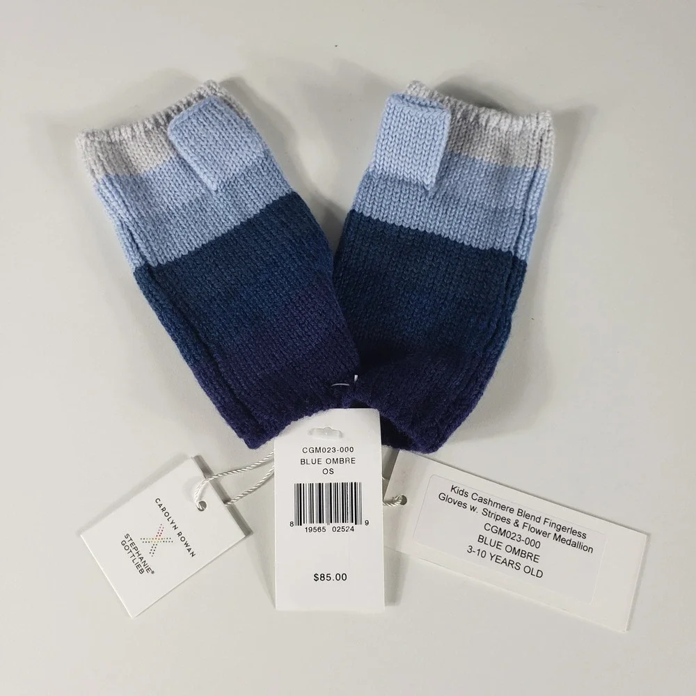 Carolyn Rowan Kid Cashmere Blenda Fingerless Gloves Blue Ombre Stripes Flower OS